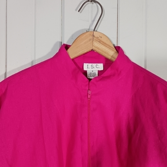 HOT pink zip up linen blend jacket - Picture 2 of 8